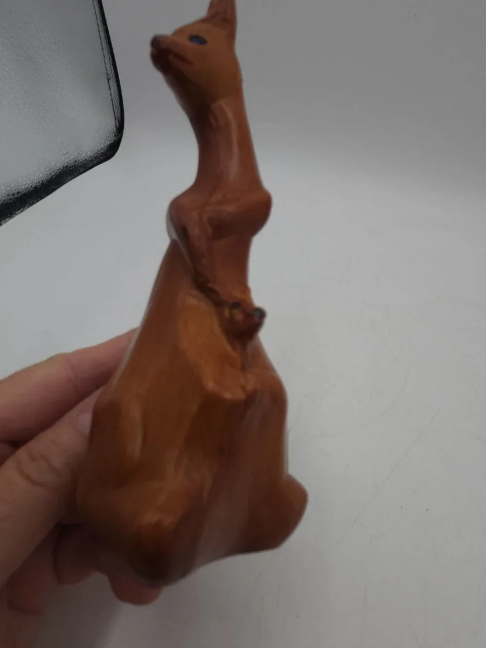 MCM Faux Carved Wood Gem Eyes Kangaroo With Joey 5 1/4” Retro Mod Figurine